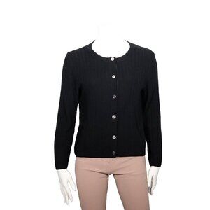 A.P.C. Women's Small Black Crew Neck Cardigan Sweater Merino Knit Button-Up Top